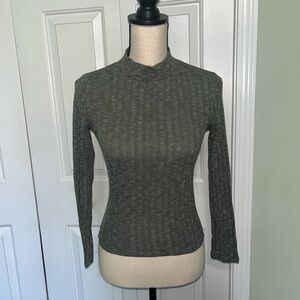 Forever 21 Olive Green Ribbed Mock Neck Long Sleeve Top Small